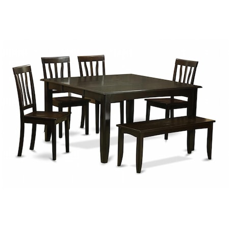 East West Furniture 6 Piece Dining Room Set With Benchtable With Leaf and 4 Dining Chairsplus Bench PFAN6-CAP-W